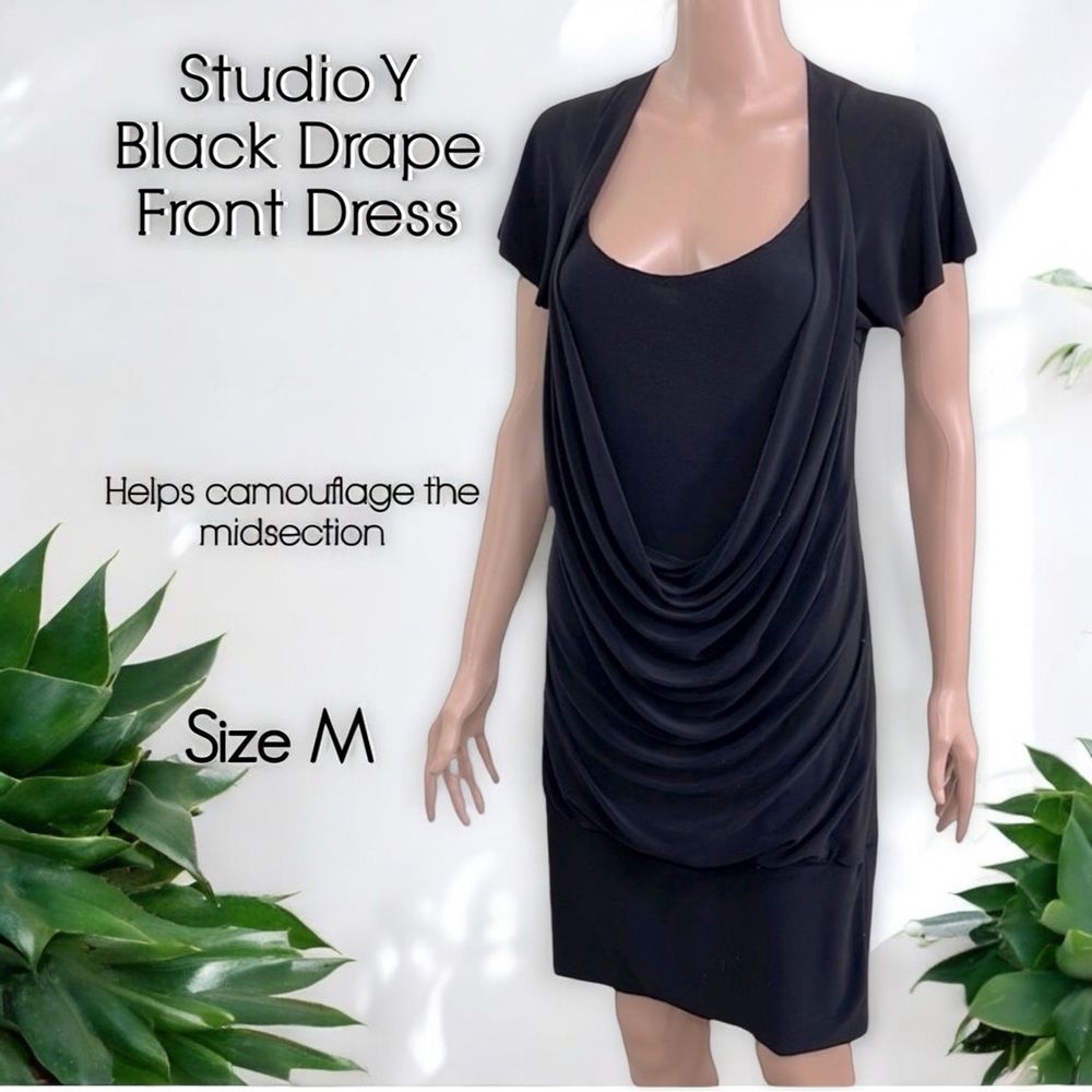 Studio Y Black Drape Front Jersey Dress